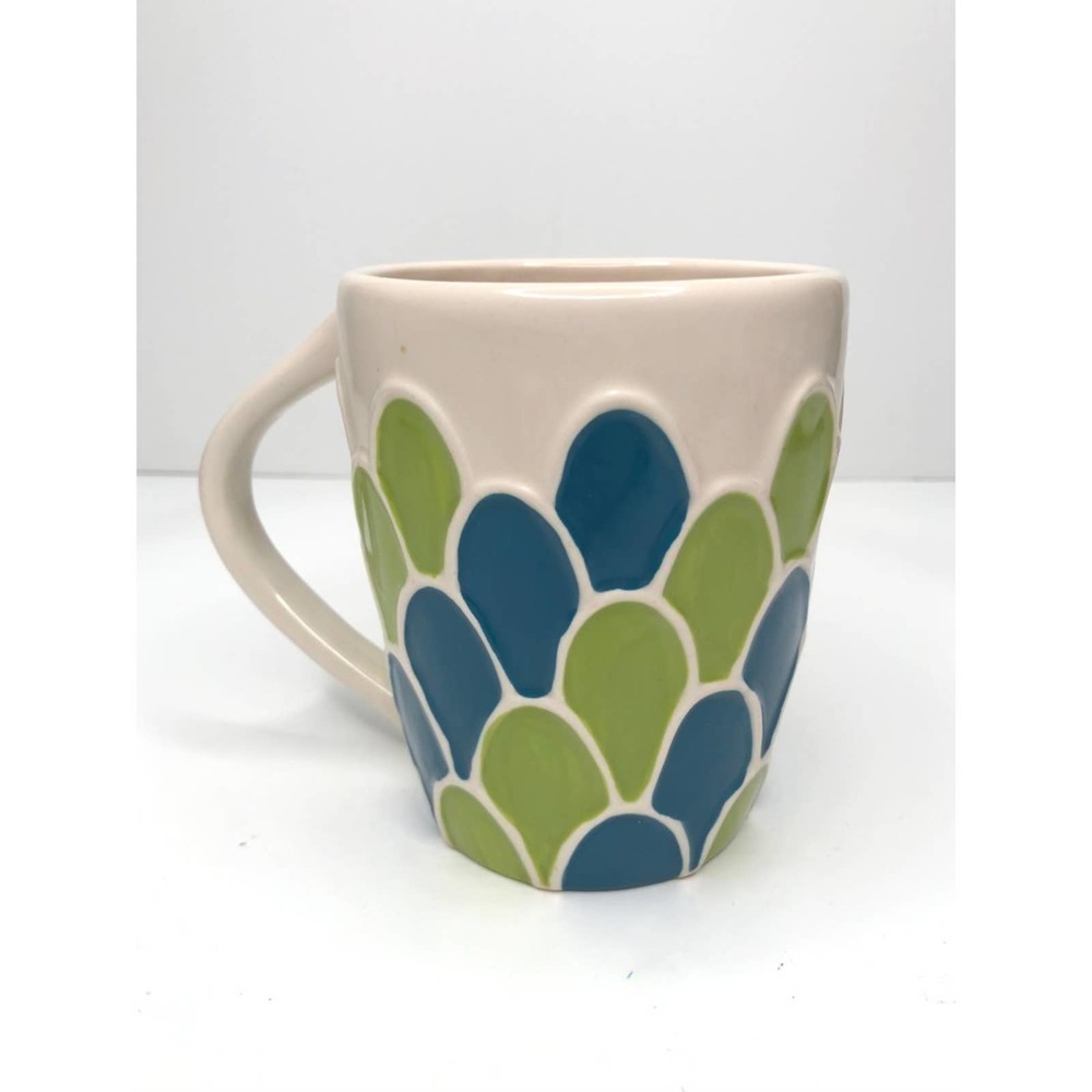 STARBUCKS 2009 embossed siren mermaid scales coffee mug 14oz blue & green